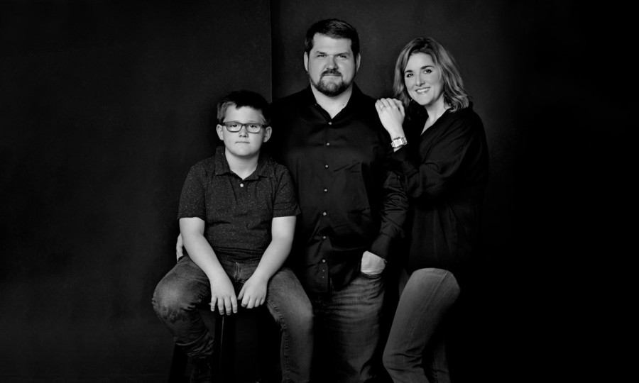 A black and white studio portrait created by Isabelle Guillen in